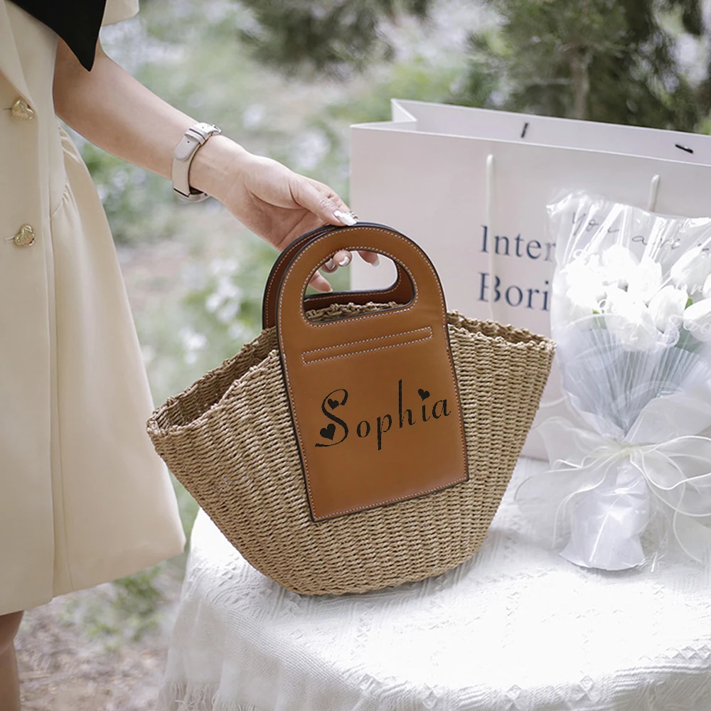 Personalized Straw Handbags Women Bags Wedding Party Bridesmaid Gifts Straw Beach Bag Tote Purses Custom Ladies Shopping Tote