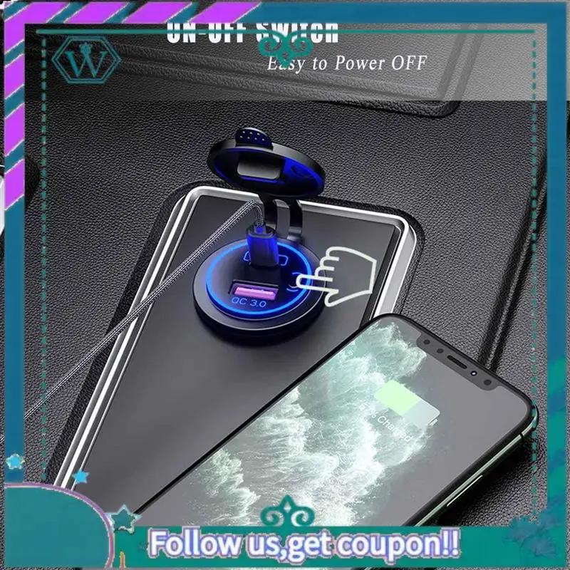 

Модернизированное автомобильное зарядное устройство USB 5X PD Type C и быстрое зарядное устройство QC 3.0, розетка 12 В с переключателем включения/выключения, синяя