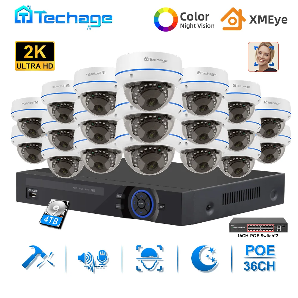 Picture 4: Techage 36CH 5MP POE Security Camera System Vandalproof IP Camera Audio Record Face Detection H.265 CCTV Video Surveillance P2P