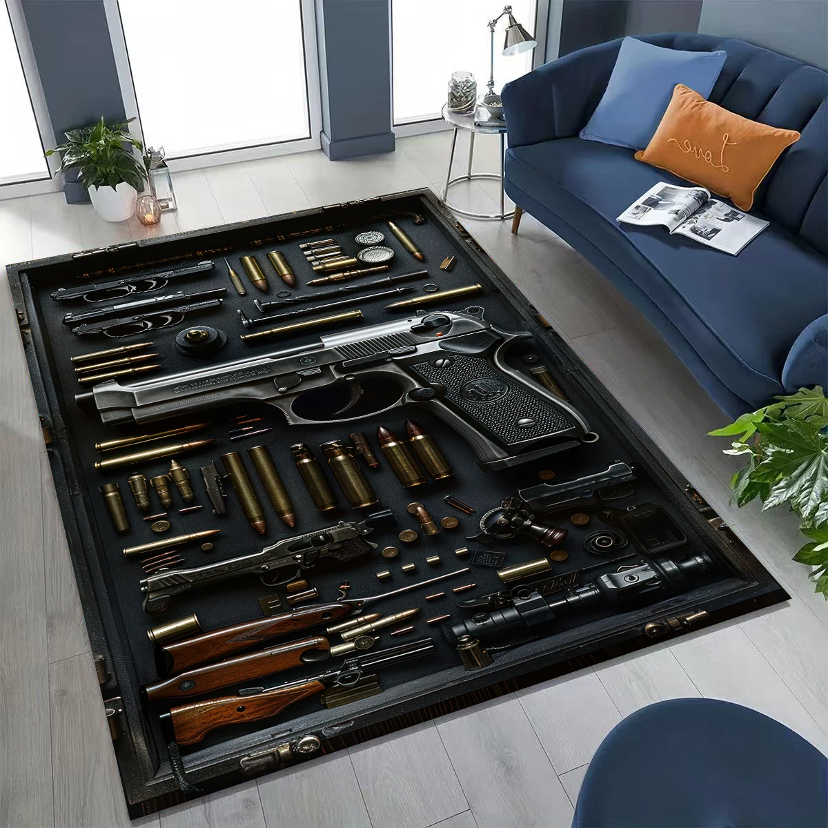 

Wood Metal Gun Case Box Military Equipment Moto Rug for Bedroom Living Room Sofa Home Doormat Decor,kid Play Non-slip Floor Mat