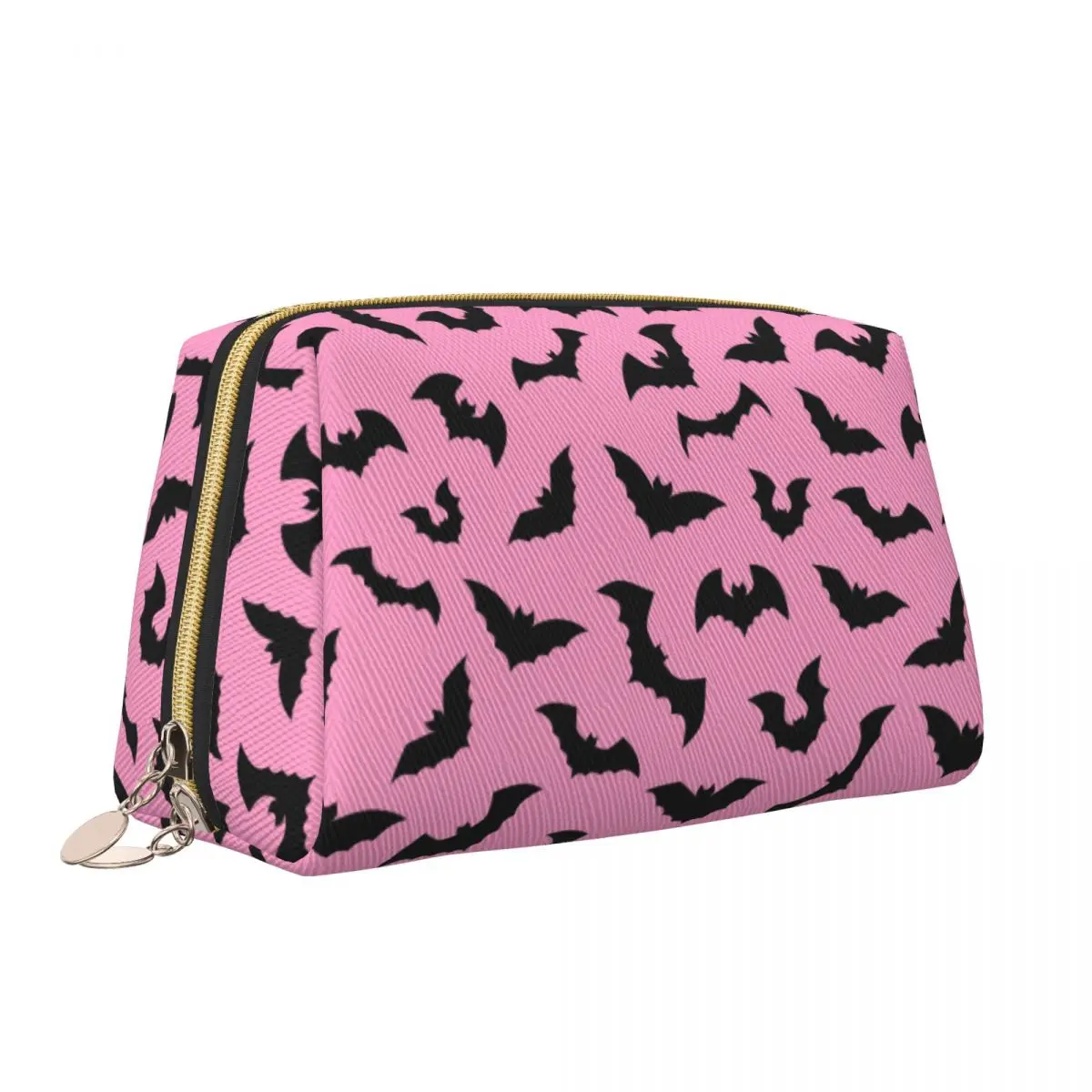 Pastel Goth Pink Black Bats Makeup Bag for Women Travel Cosmetic Organizer Fashion Halloween Witch Storage Toiletry Bags