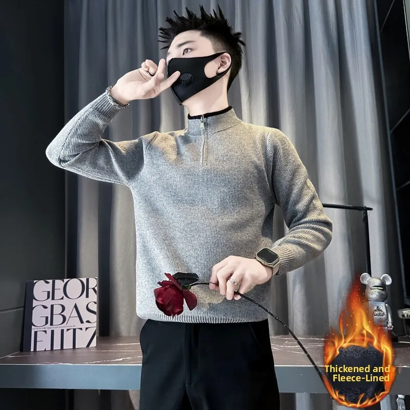 

Мужской зимний утепленный вязаный свитер на молнии с флисовой подкладкой, размеры S, XS, с интегрированным бархатным начесом внутри