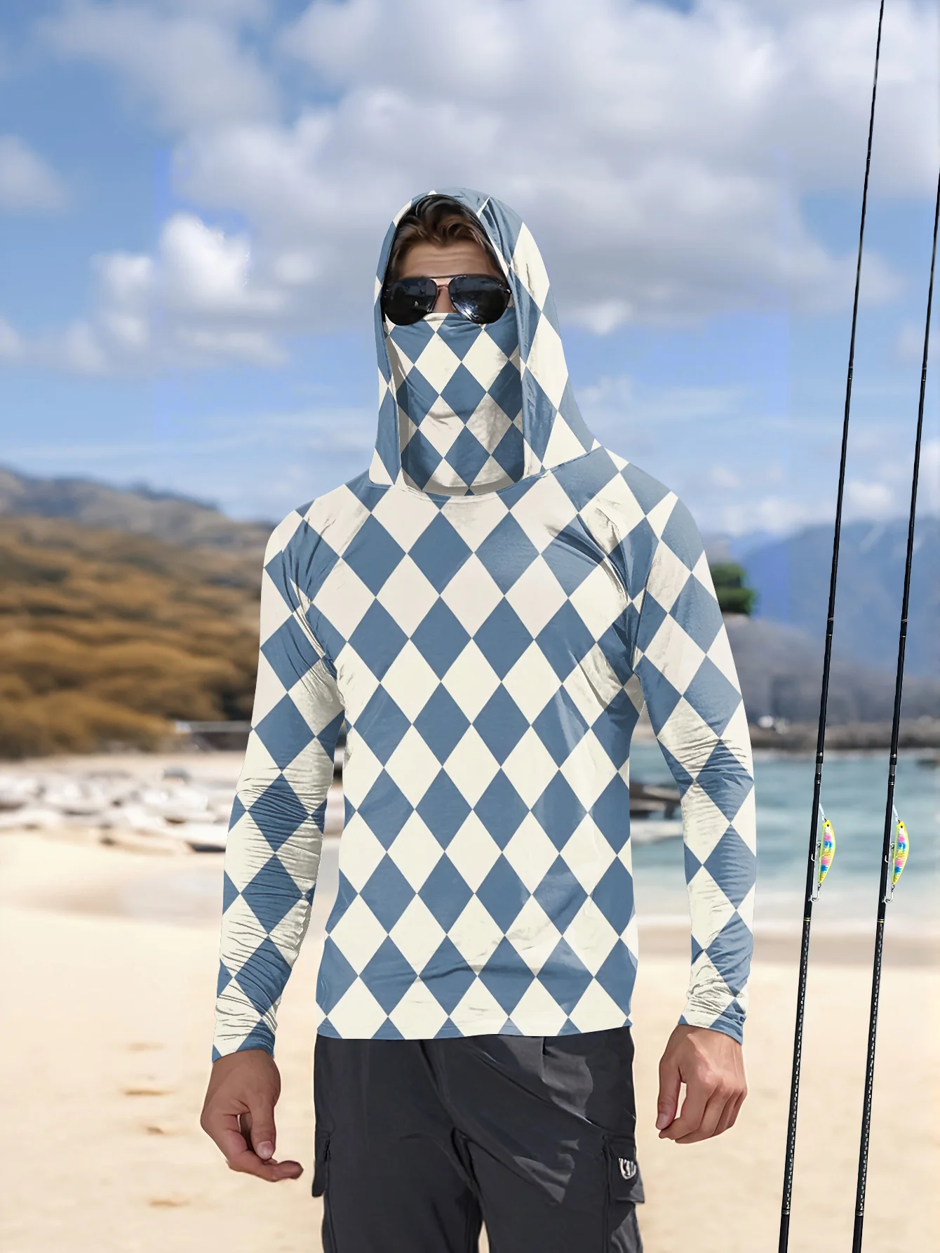 2026 Summer New Men's Long-Sleeved Shirt with 3D Check Pattern Print - Fashionable Outdoor Comfortable Lightweight and Soft