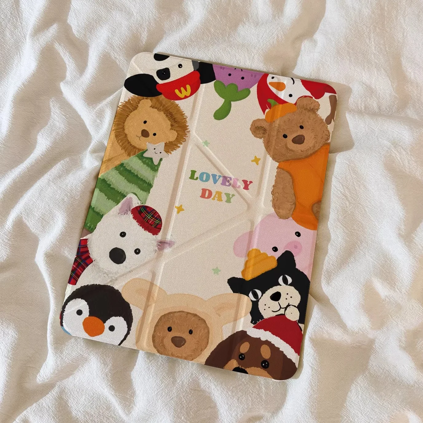 Fun animal 3 + Y fold ipadair6 protective case apple pro11 inch tablet 7/8/9 generation A16 protective case