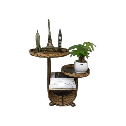 Two-layer rattan iron handmade woven living room study sofa side table flower stand hotel homestay side coffee table