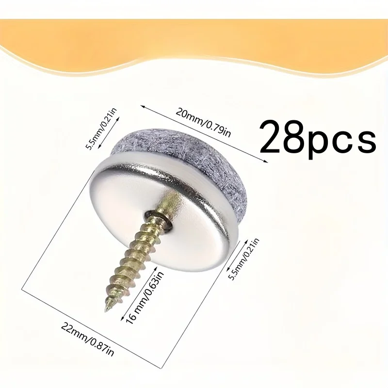 28pcsFurnitureSliders | Noise-Reduction,Polished-Metal,Screw-Fixed | Fit Hardwood/Tile | For Chairs/Tables|ID:PCS
