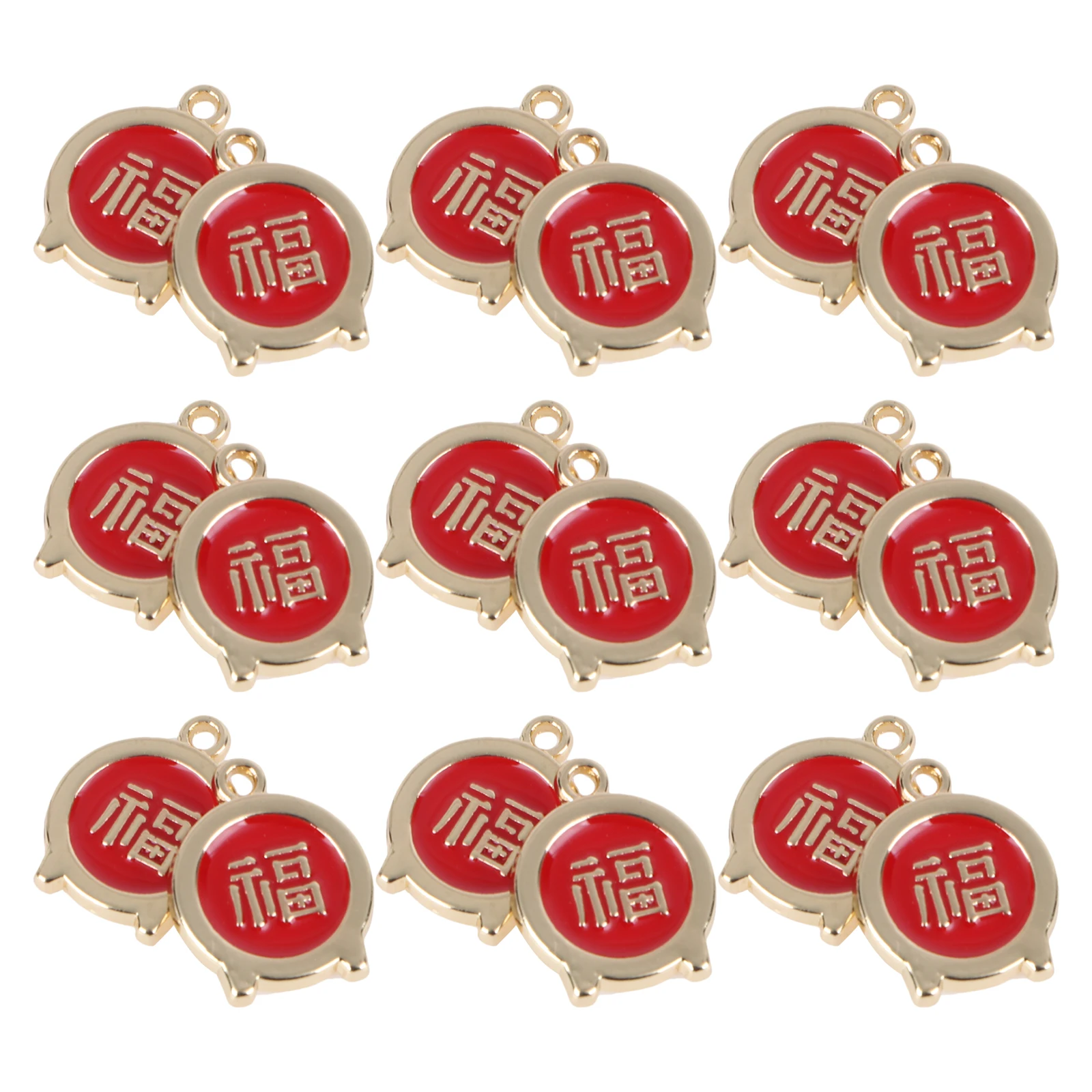 

30Pcs Fu Character Pendants Chinese Style Alloy Jewelry Pendant Party Decoration DIY Earring Accessory Gold Plated Decorative