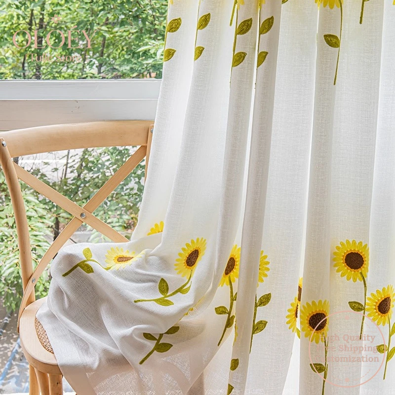 

White Sheer Curtains for Bay Window Living Room Balcony Light Filtering Tulle Drapes Fresh Botanical Decor Translucent Panels