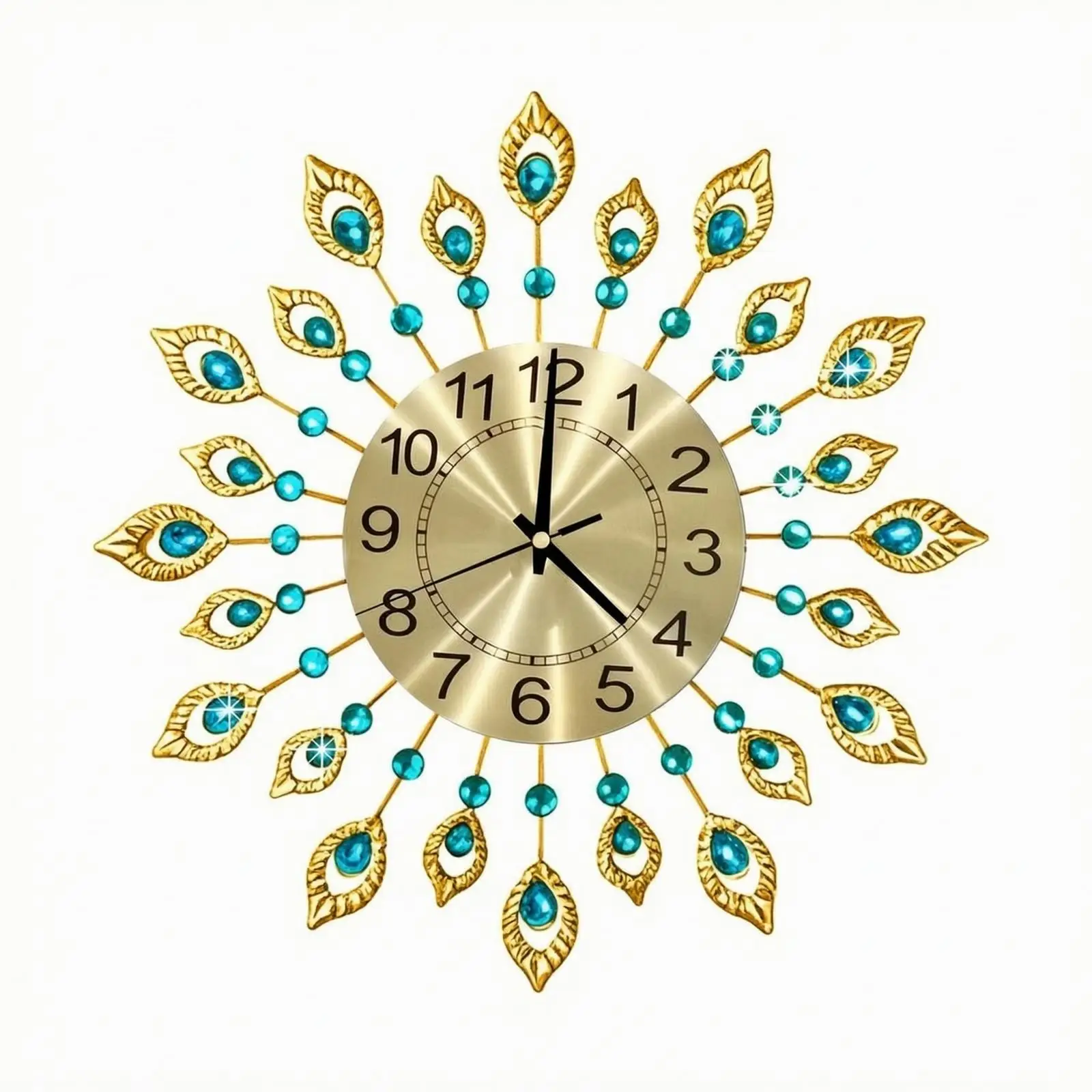 Peacock Wall Clock Elegant Radial Wall Clock Large for Living Room, Entryway