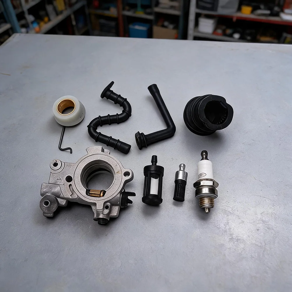 For MS650 MS660 Oil Pump Replacement Kit with For Worm Gear Intake Manifold Spark Fuel Oil Lines and Filters Set