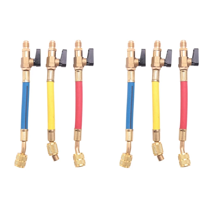 

6Pcs R134A R410A R22 R12 800 Psi Manifold Gauge Set A/C Refrigeration Charging Hose With Ball Valve