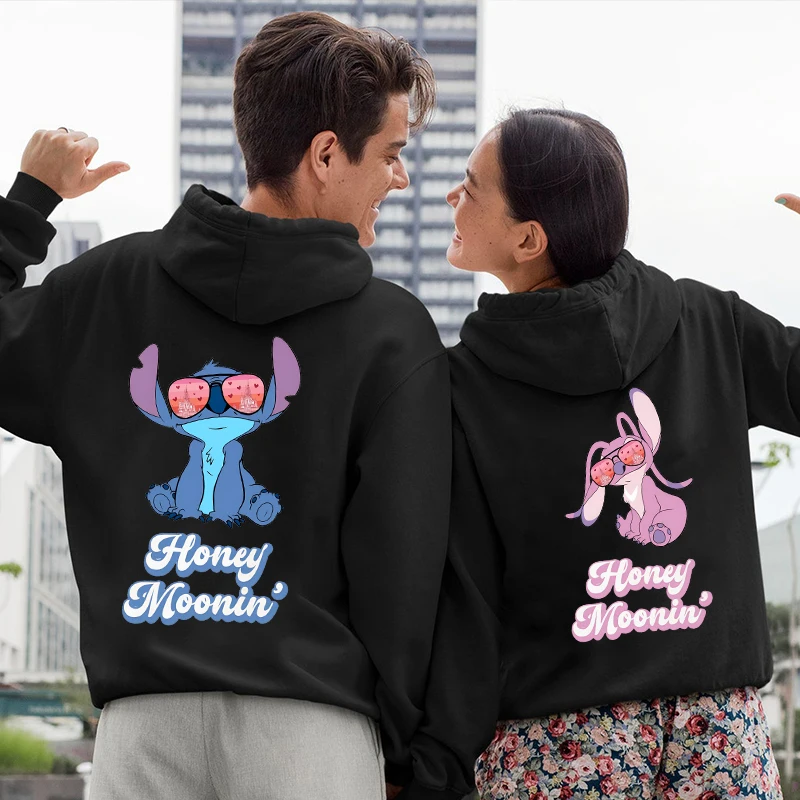 Zestaw bluz z kapturem dla par na wiosnę 2026, stylowa i urocza bluza z wzorem Lilo i Stitch, styl uliczny Y2K, dwuczęściowy zestaw dla par
