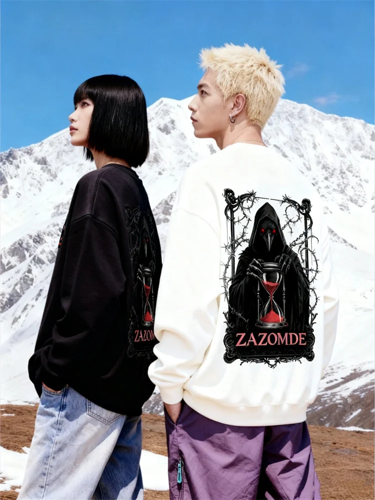 ZAZOMDE Steampunk القوطية للجنسين البلوز خمر الميكانيكية الغراب عقارب الساعة والعتاد طباعة مزيج القطن Crewneck الخريف الشتاء