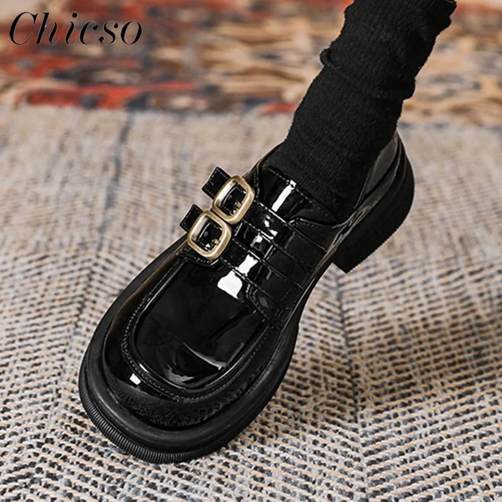 Loafers Women 2024 All Season Metal Buckle British Style  Ladies Soft Leather Shoes 35-43 Female Home Office Flats Shoes