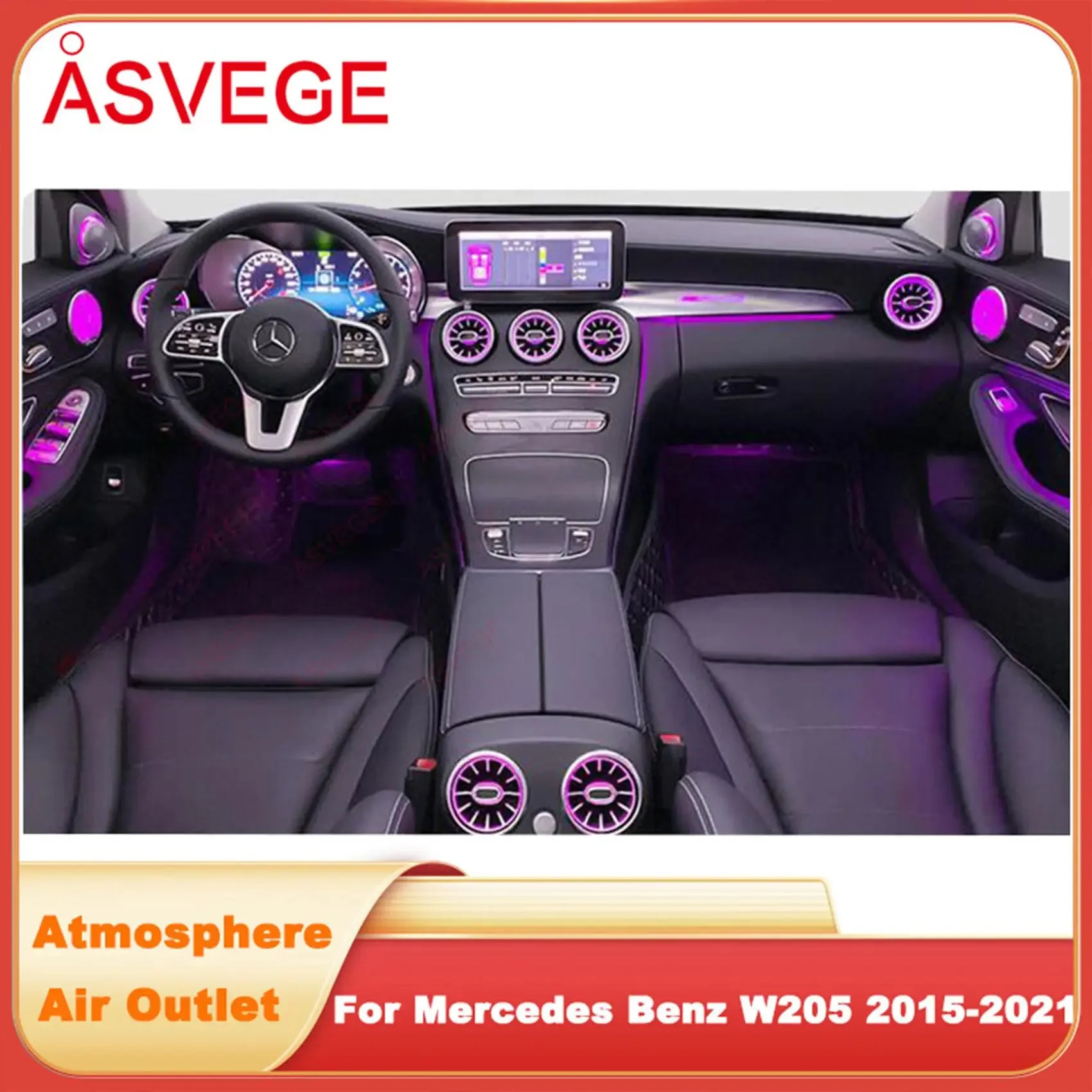 7pcs Interior Ambient Light 64 Colors For Mercedes-Benz C Class W205 2015-2021 W213 W156 W117 W176 Air Vent Lights Accessories view 6