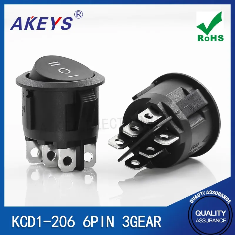 KCD1-206 three position six pin round rocker ship type switch thumb button power switch opening 2