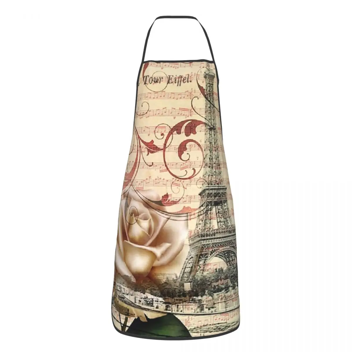 French Botanical White Rose Paris Eiffel Tower Aprons Chef Cooking Tablier Bib Kitchen Cleaning Pinafore for Women Men