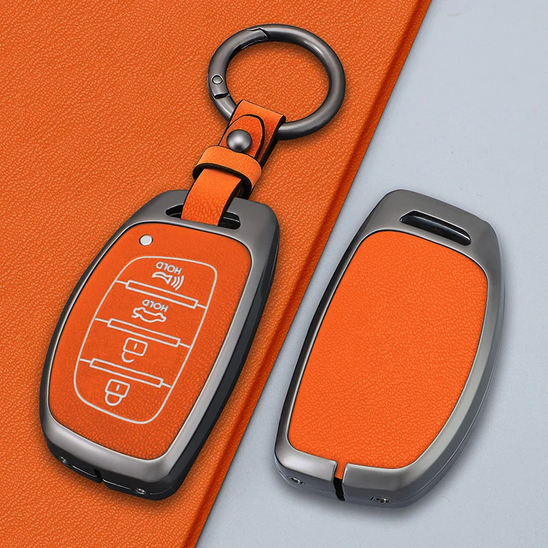 Funda de Cuero y Aleación de Zinc para Llaves de Coche, Compatible con Hyundai Tucson, Santa Fe, Rena, Sonata, Elantra, Creta, Ix35, Ix45, I10, I30, I40