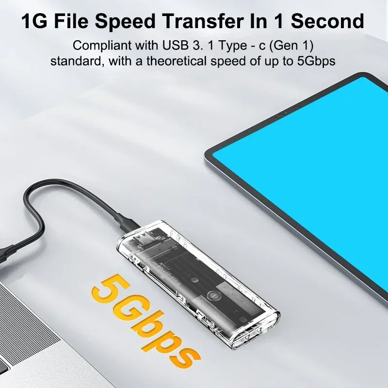 M.2 NGFF SATA Hard Disk Box Type C 3.1 Transparent External SSD Case 5Gbps Tool Free Enclosure Adapter For 2230 2242 2260 2280