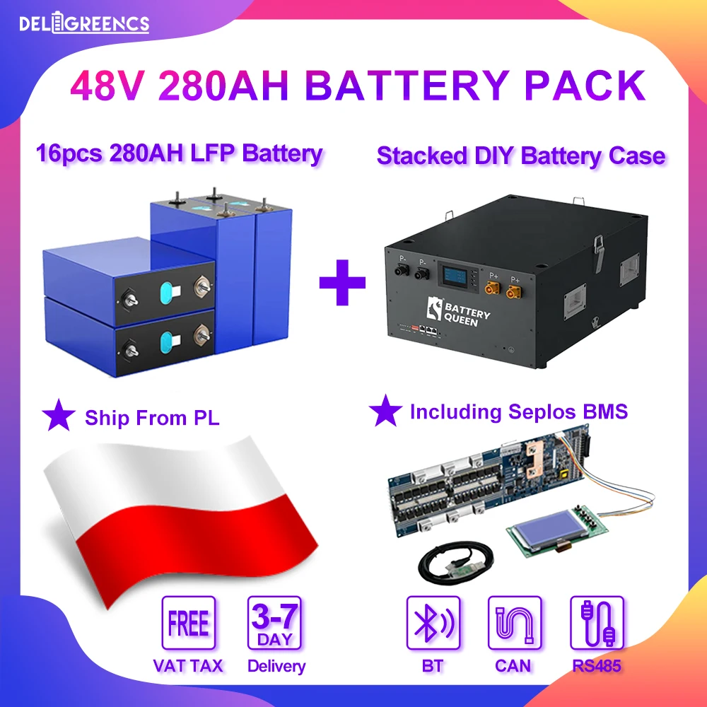 EV Stock 48V 280Ah LiFePo4 Battery Pack 51.2V 15KWH 16S 200A Smart BMS LFP Pack for Solar Energy Storage EVE LF280K 6000 Cycles