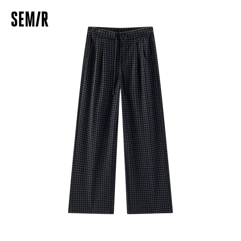 Semir Women Pants Wool Look Fabric Plaid Pattern Wide Leg HighWaist Fit Retro Style 2026 Winter Comfort Fit Everyday Style