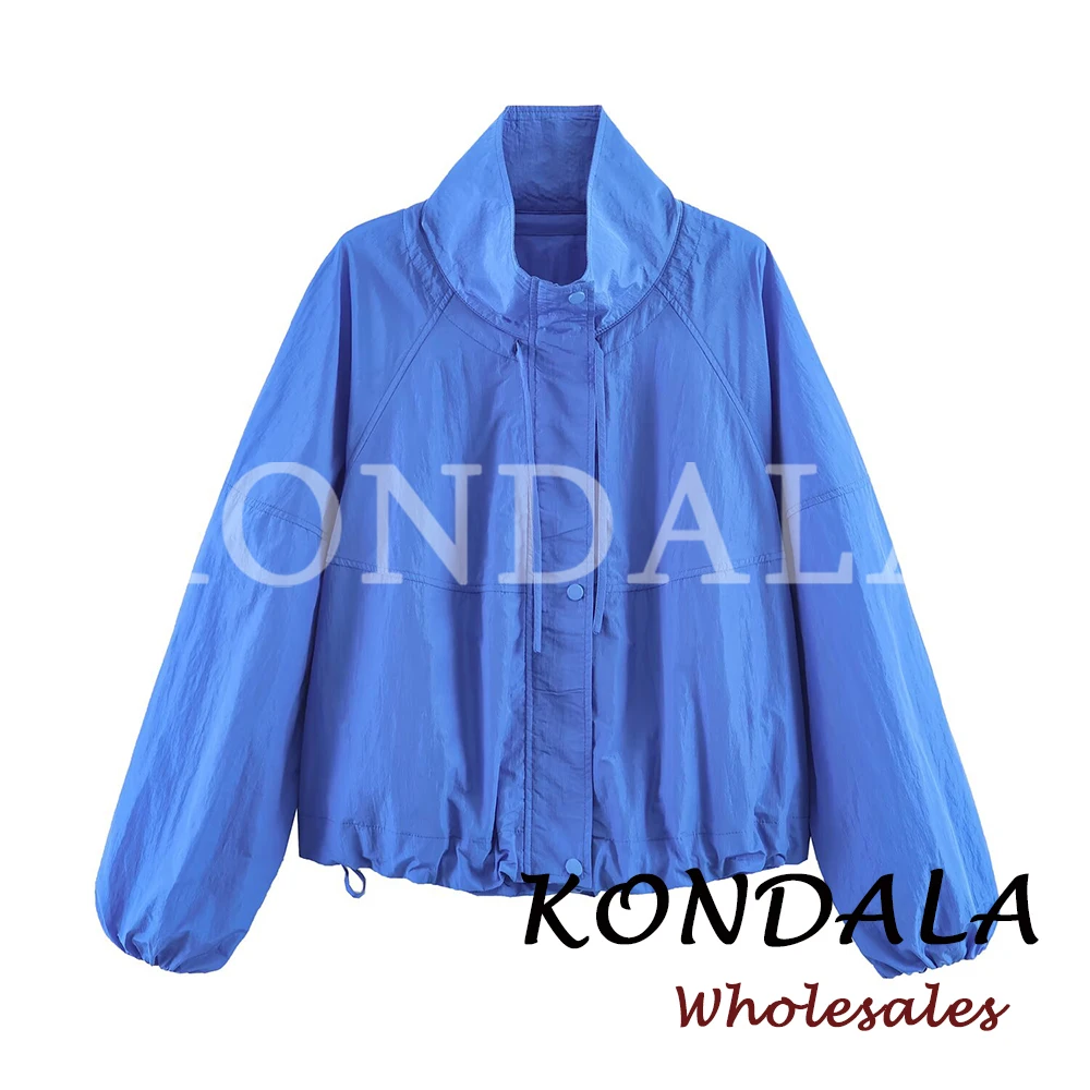 KONDALA Chic Blue Vintage Streetwear Summer Women Jackets Chic Fashion 2026 Zipper Pockets Loose Modern Female Cool Outwears