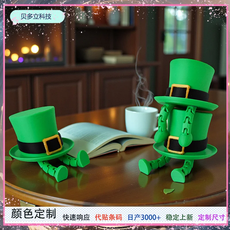 3D Printed Leprechaun Hat Figurine Gnome Desk Ornament Table Centerpiece Office Decor For Kids Adults Saint Patrick Day Gift