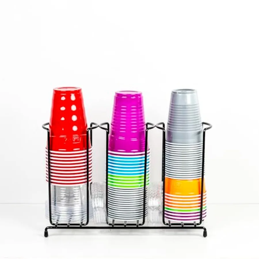 Organizador de tapas y tazas con marco de alambre con diseño de estante de metal de 3 compartimentos para un almacenamiento eficiente de vasos de plástico y bebidas de café