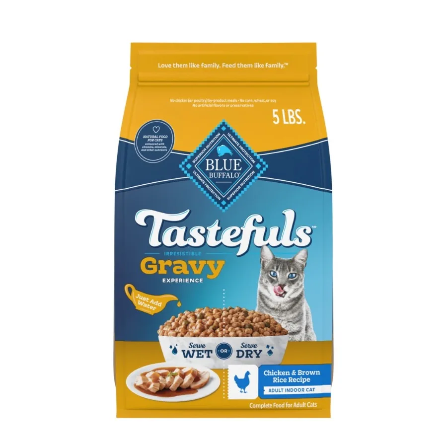 

Tastefuls Irresistible Gravy Сухой корм для взрослых кошек, живущих в помещении, с курицей, 5 фунтов, высокобелковая формула для здоровой шерсти и здоровья