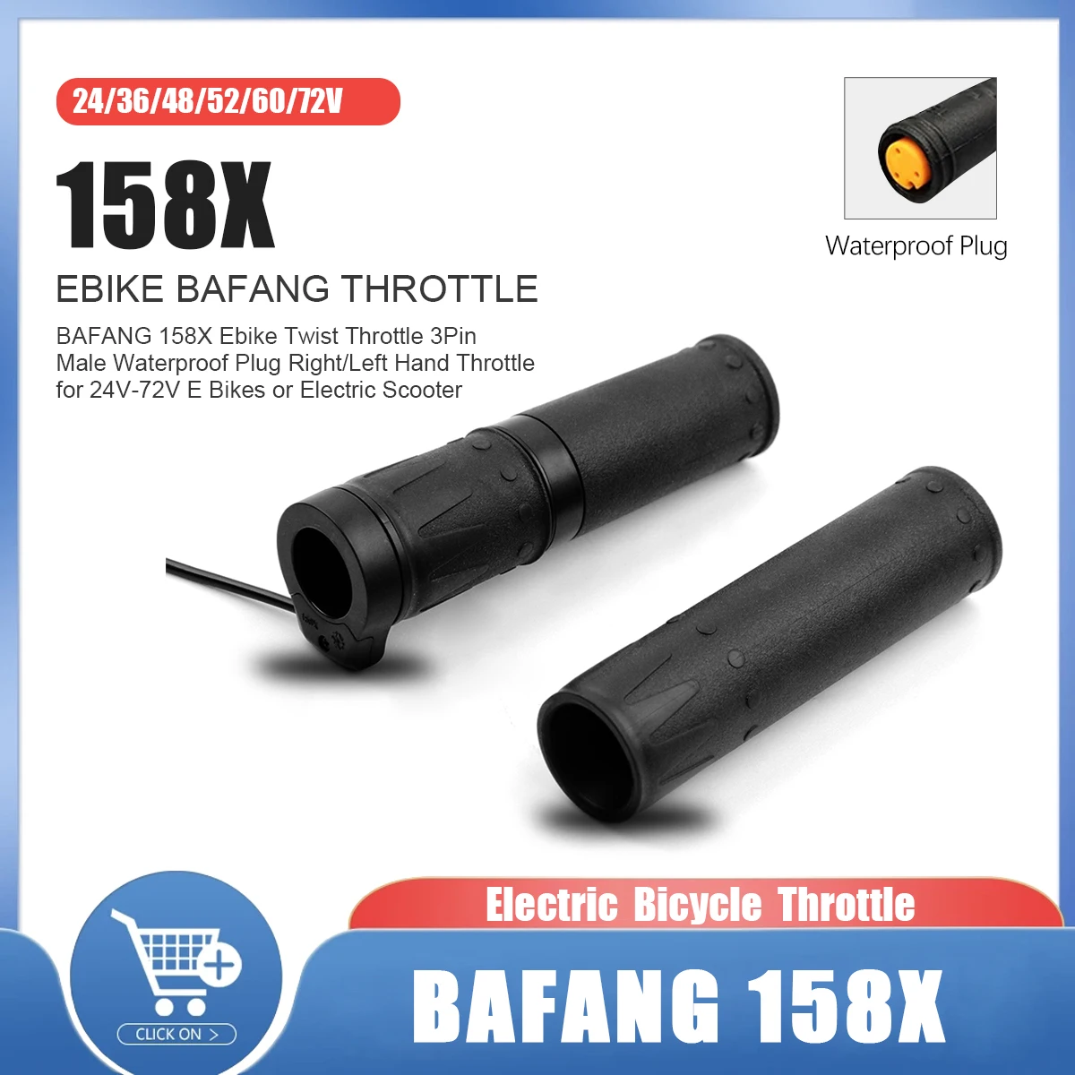 

158X Full Twist Throttle for Electric Bicycle Waterproof 3pin Female Connector 24V-72V Compatible with Bafang Motor Accessories