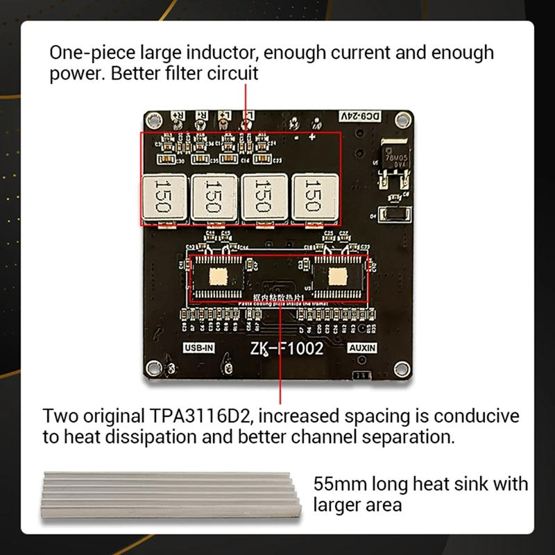 ZK-F1002 wskaźnik głośności TPA3116D2 2.0 kanał 1 00 wx2 Stereo BT wzmacniacz Audio moduł tablicy