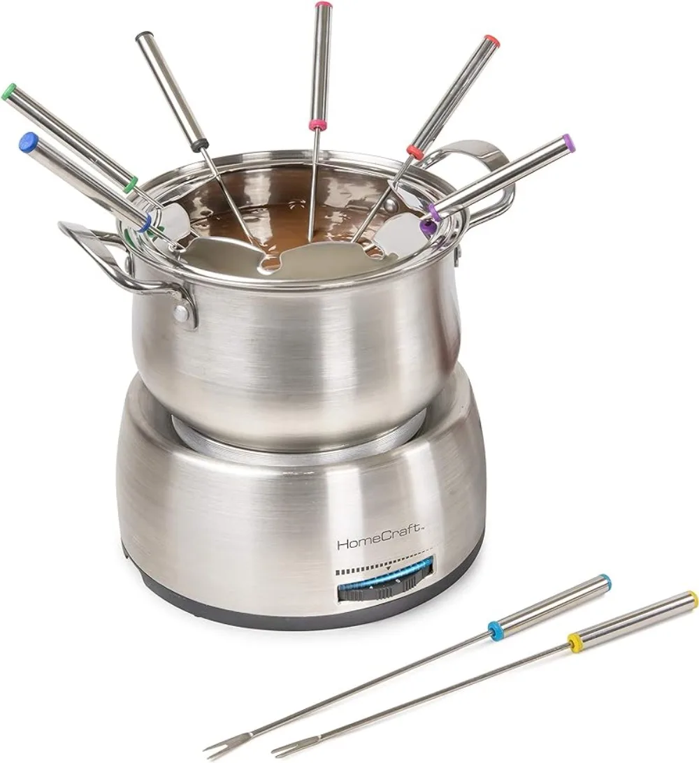 

8 Cup Cheese and Chocolate Electric Fondue Set - 8 Color Coded Forks Stainless Steel