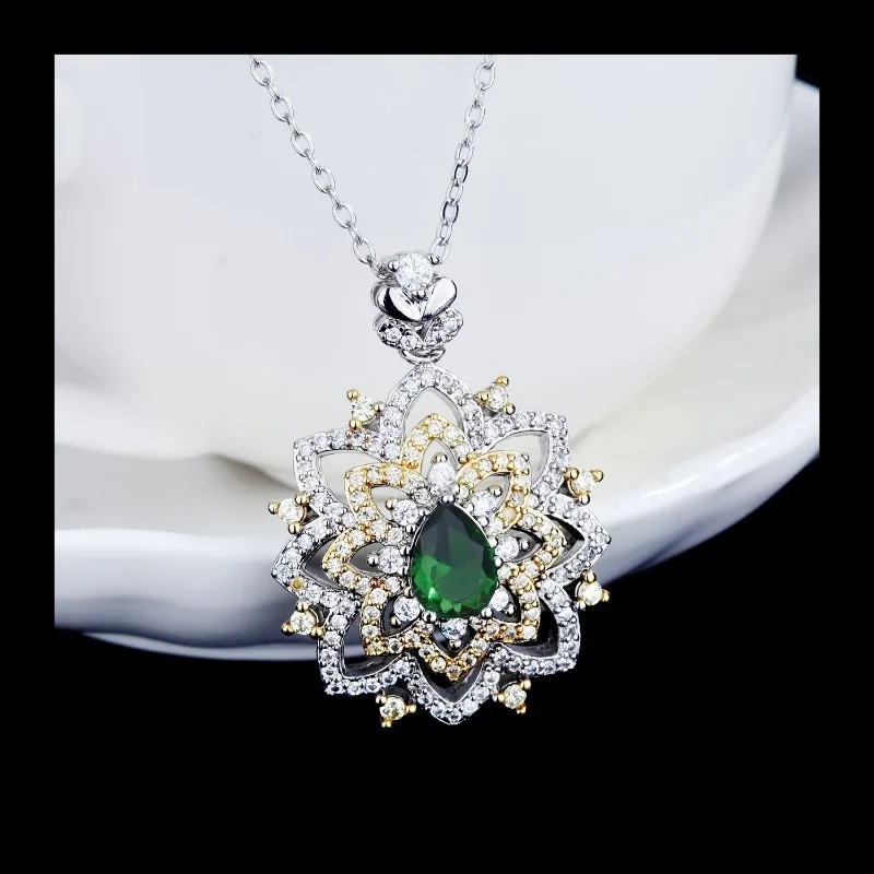 لايف ستريم جديد الدانتيل الدانتيل لونين الكهربائي محاكاة الزمرد قلادة، الفاخرة مايكرو مطعمة عالية الكربون الماس قلادة #4