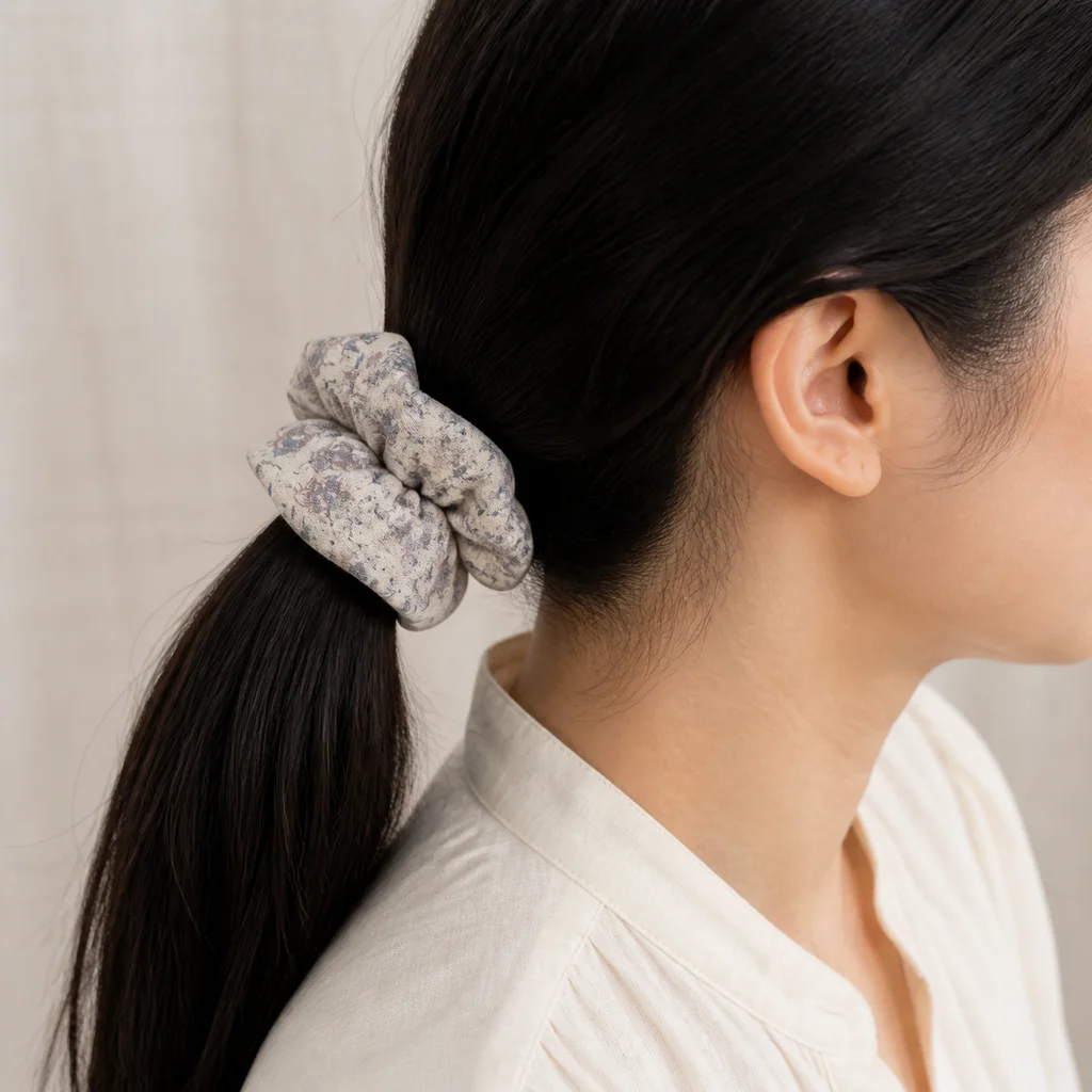 XYPP-75 Handmade Pattern Single-Layer Scrunchie Handmade Elastic Hair Tie for Ponytail and Bun, Soft Gathered Hair