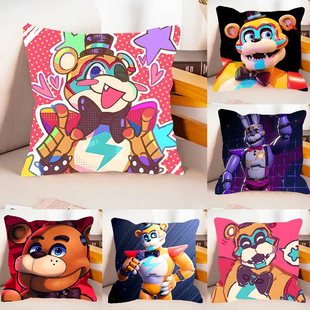 Funda de almohada de tela suave con estampado de G-Glamrock F-Freddy Fnafs, funda de cojín con estampado de doble cara, regalos para el hogar