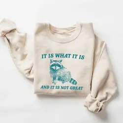 Vintage It Is What It Is And It Is Not Great Raccoon Funny Sweatshirt Women Basic Tops Loose Vintage Pullovers Fleece Sweatshirt