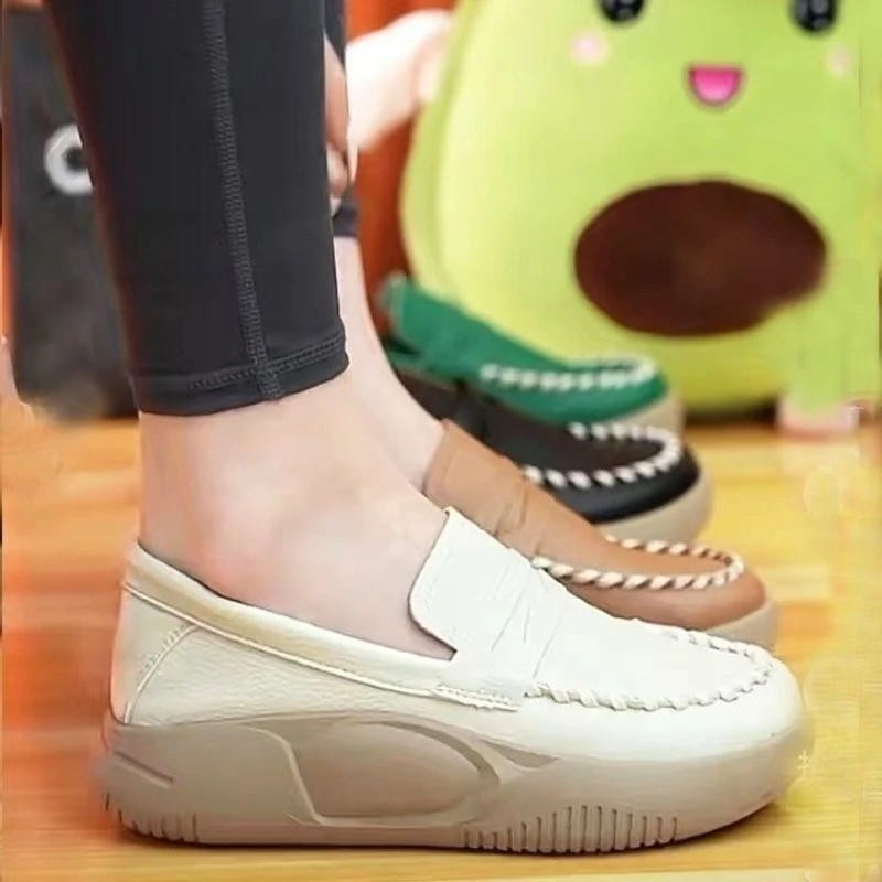 Female Platform Loafers Autumn Retro Soft Bottom Casual Sports Shoes Round Head Solid Colour Sneakers Zapatilla Deportiva Mujer