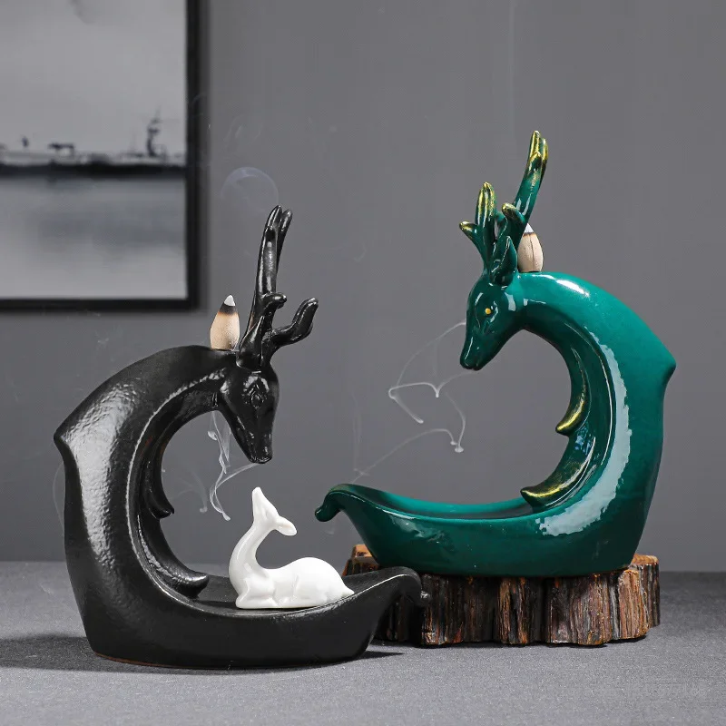 Zisha Backflow Incense Burner, Mother and son Deer, Ornaments, View Smoke, Clouds, Home, Office, Incense, Sandalwood, New, 1Pc