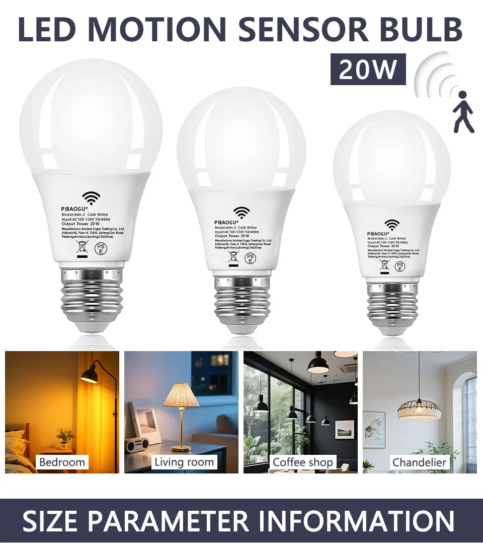 

5PCS Radar Motion Sensor Light Bulb E26 110V 20W LEDNight LightBedroomGardenLED Bulbs For Home