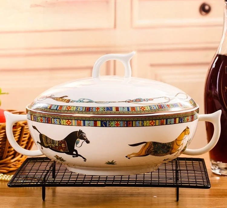 

Чайная супница из костяного фарфора с крышкой, большая, для микроволновой печи, с европейским цветочным узором, для приготовления супов