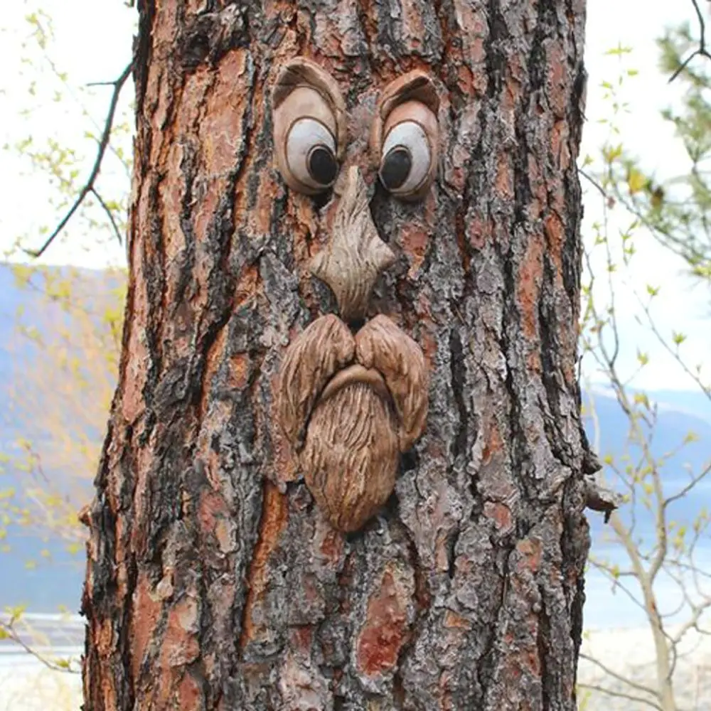 Creative Resin Tree Face Garden Art Sculpture Outdoor Decorative Ornament Unique Bark Features For Backyard Displays