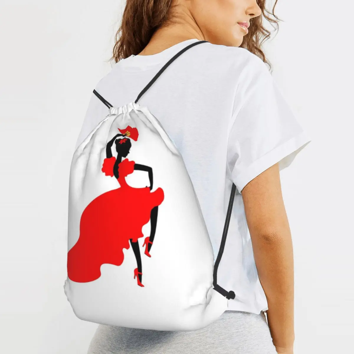 Lady Flamenco Dancer Backpacks Portable Drawstring Bags Storage Bag Book Bags for Man Woman School