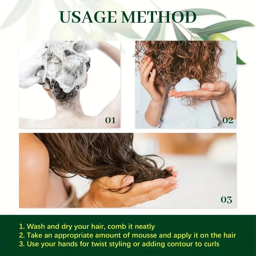 Curl Mousse For Frizz Control Hair Styling Mousse 100Ml Refreshed Defined Curly Hair Foam Pleasant Scent Olive Oil Hair Mousse image 5