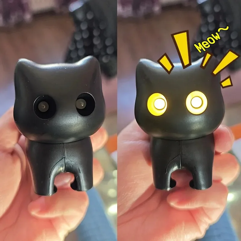 Cute Luminous Black Cat Sounding Keychains Cartoon Animal Bag Hangings Keyring Creative Night Light Glowing Pendant Key Chain