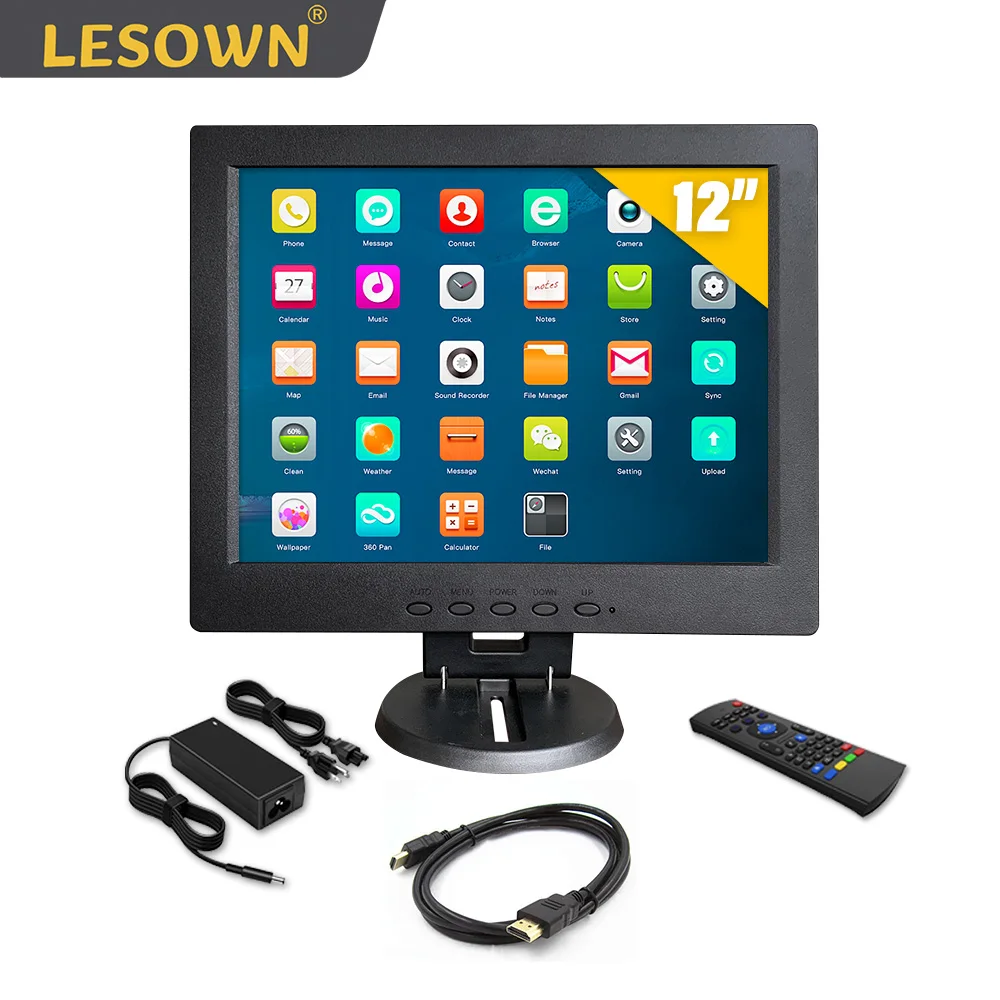 

Прочный ЖК-монитор LESOWN, 12-дюймовый 1024x768 IPS, дополнительный монитор с дополнительным боковым экраном и VGA HDMI AV BNC USB