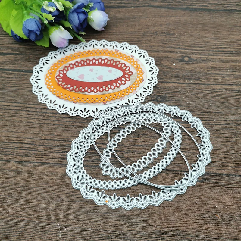 6pcs/set Oval Circle Scallop Fram Metal Cutting Dies for DIY Scrapbooking Album Paper Cards Decorative Crafts Embossing Die Cuts