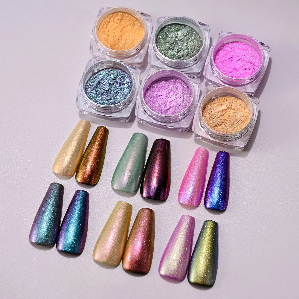 6Colors Aurora Chameleon Chrome Nail Powder Sparkly Neon Polarization AB Color Holographic Effect Nail Pigment Eye Shadow #1Jar