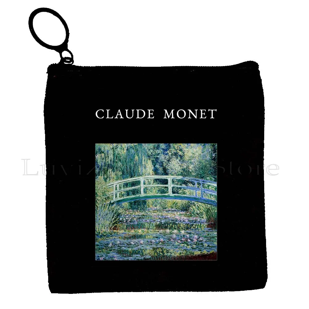 Клод Моне Водные Лилии Сад Пейзаж Картина Холст Портмоне Холст Сумка Маленький Квадратный Чехол Для Ключей Кошелек Сумки Для Карточек Для Хранения