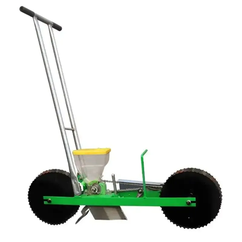 

Mini Farm Single Row Double Wheel Hand Push Vegetable Maize Soybean Planter Cabbage Radish Coriander Planter Precision Seeder