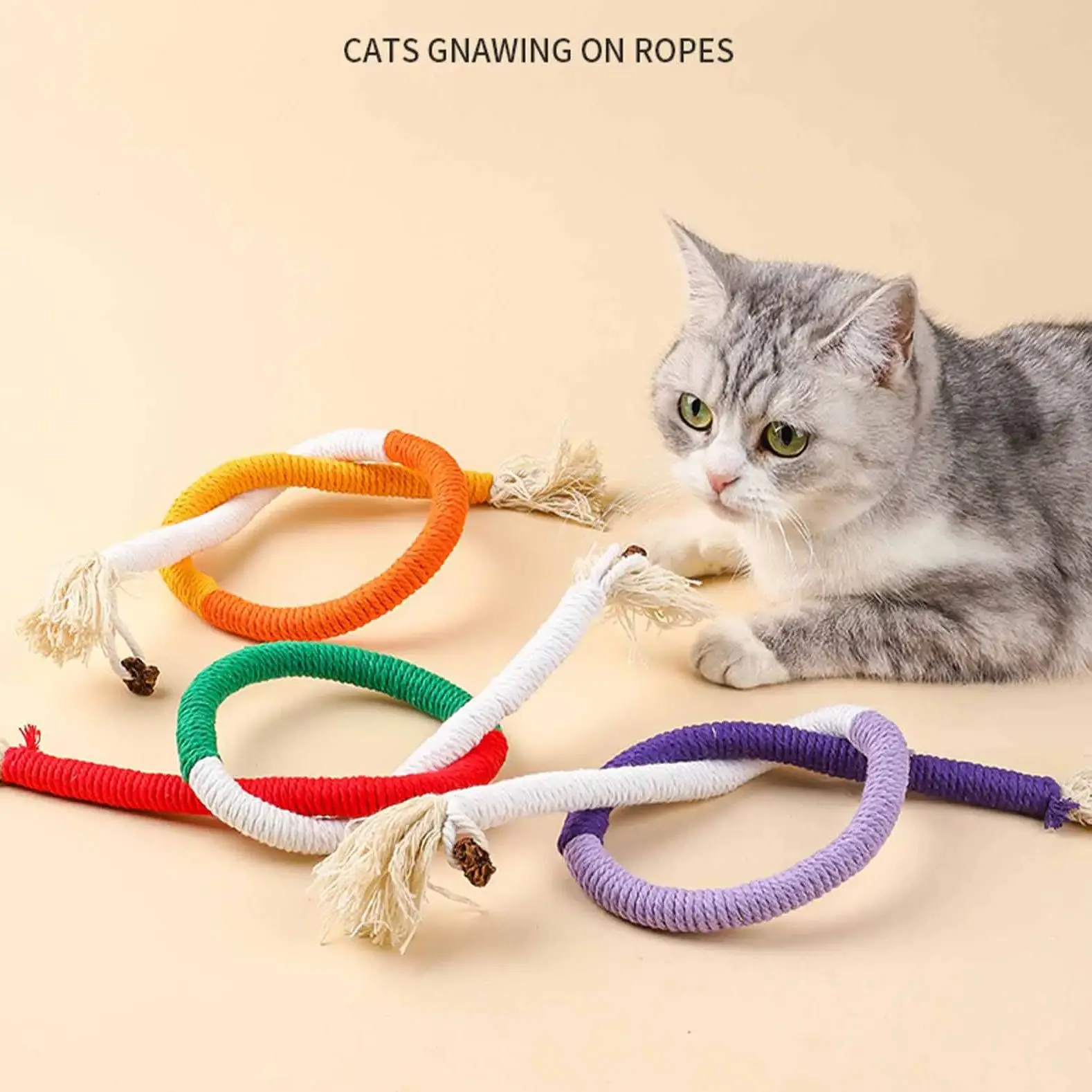 

Cat Chew Rope Toy Cats Molar Clean Teeth Silent Toys Self-entertainment Gnawing Cotton Rope with Gall Fruit Pet Cats Accessories